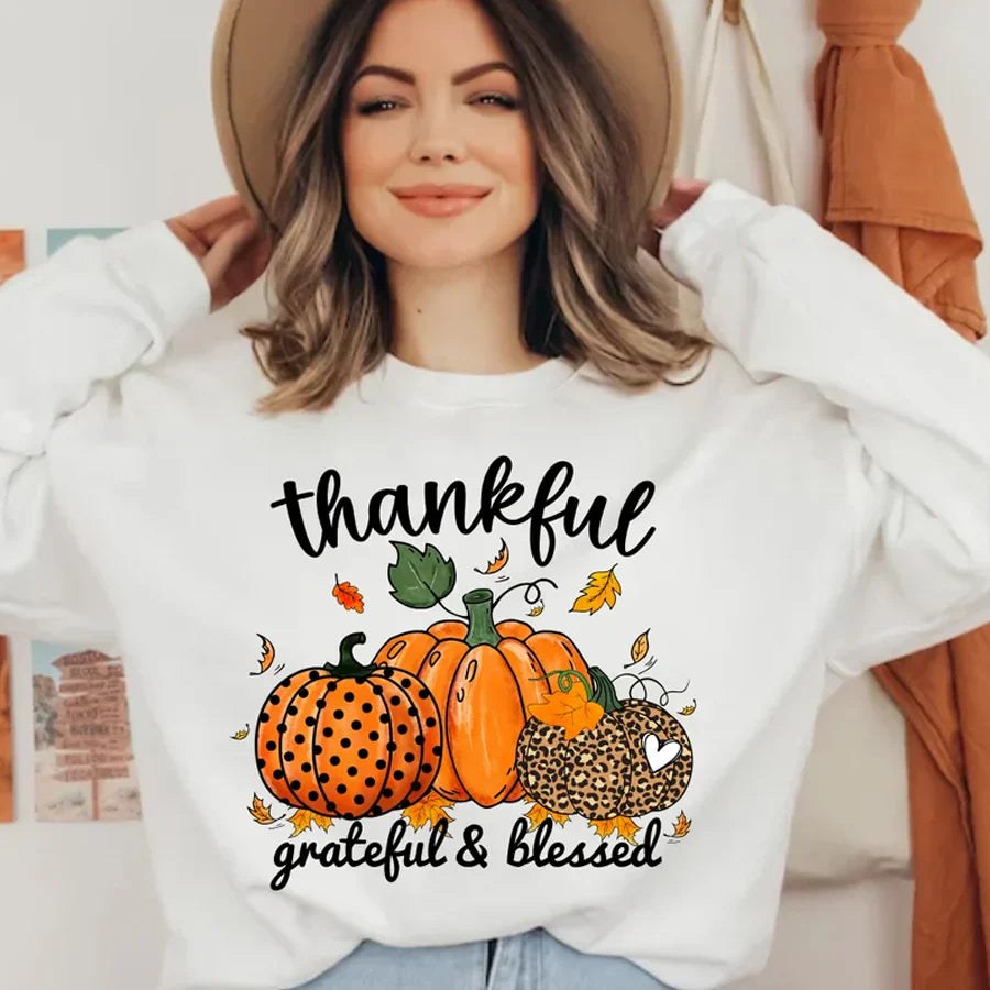 Thanksgiving Shirt, Thankful T-Shirt, Thankful Grateful Blessed Shirt, Leopard Pumpkin Print Tee, Love Fall Y'All Shirt, Fall Gift